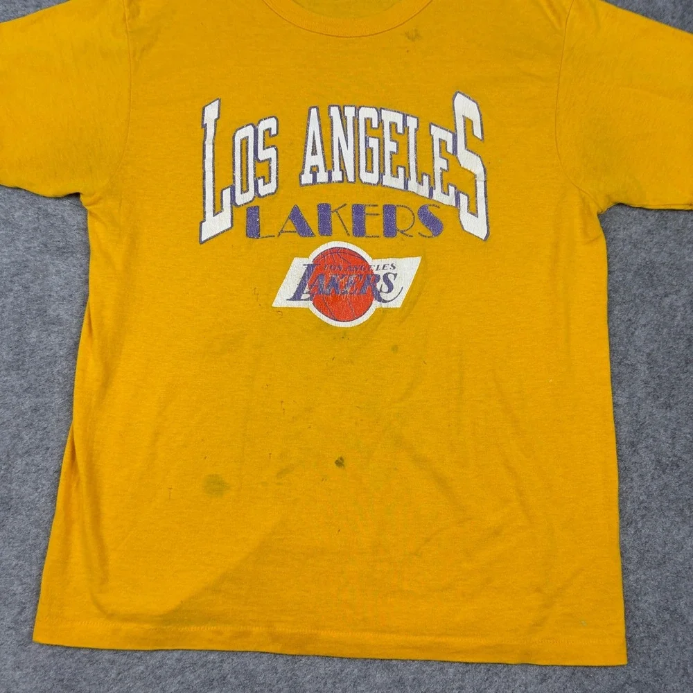 80s LA Lakers Champion T Shirt Mens Large Gold Los Angeles Vintage Graphic NBA - Picture 8 of 16